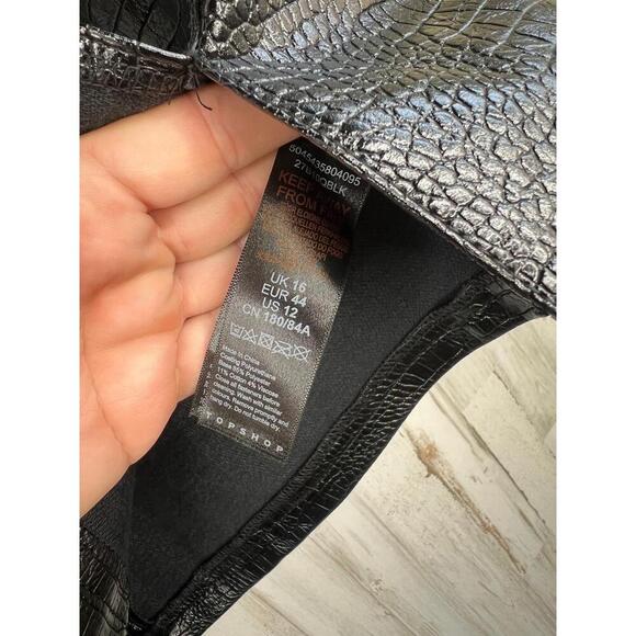 Topshop Black Crocodile Texture A line Mini Skirt US 12 Faux leather - Picture 8 of 10